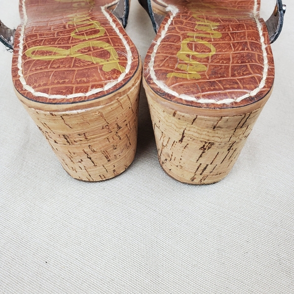 SAM EDELMAN Ralphie Black Cork Wedge Sandals 8 - Picture 6 of 11